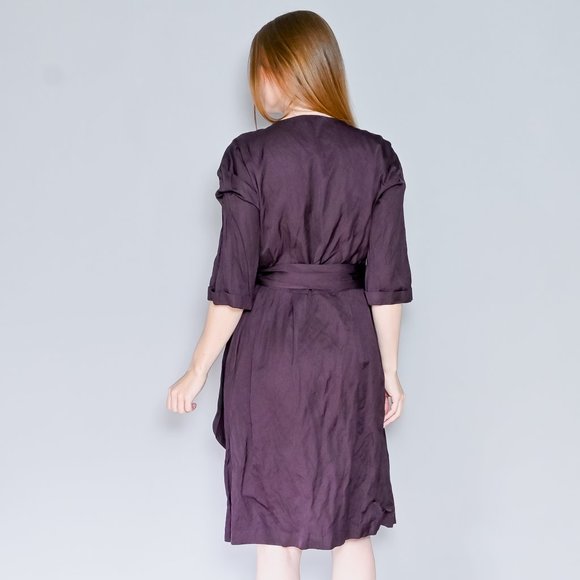 BROCK COLLECTION Eggplant Button-Front Tie-Belt Dress Sz 8 - Picture 5 of 7